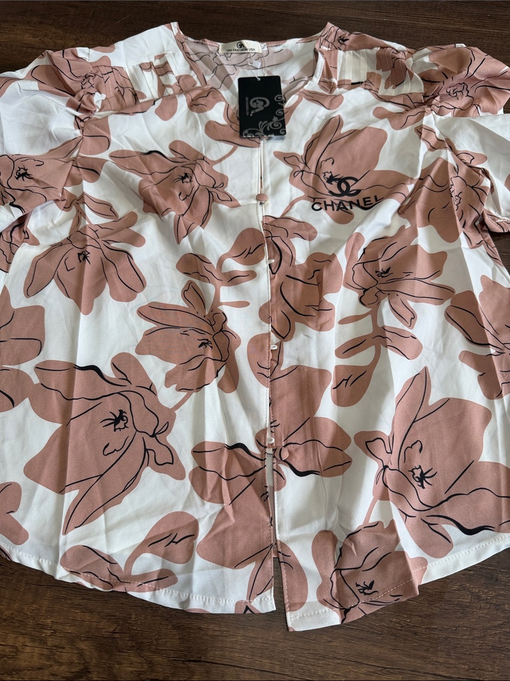White Blouse with Dusty Rose Floral Print